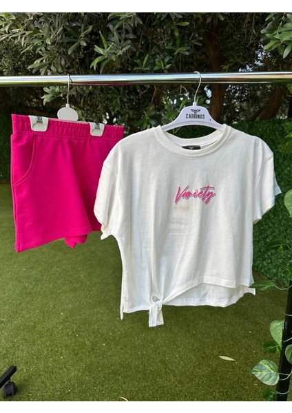 Variety Baskılı Şortlu Takım Pembe