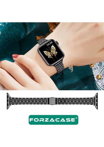 Apple Watch 9 41MM ile Uyumlu Ince Rolex Tasarım Metal Kordon Kayış - FC1060 modelleri