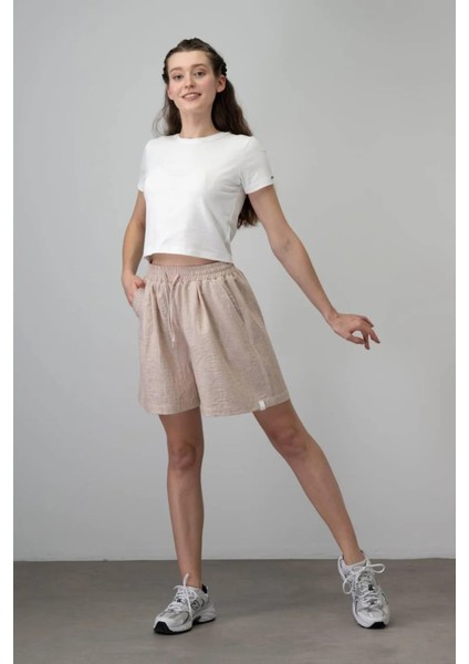 Keten Beli Lastikli Şort