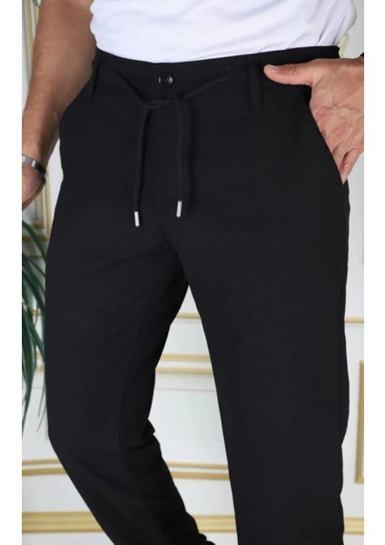 Erkek Siyah Italyan Kesim Kaliteli Esnek Slim Fit Likralı Lastikli Ipli Şık Koton Kumaş Pantolon Okul modelleri