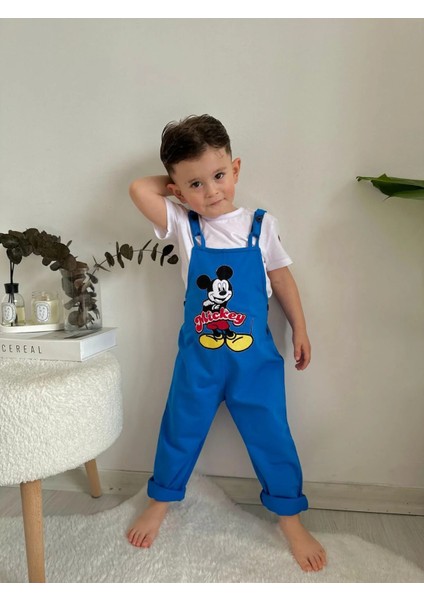 Mickey Baskılı Tişörtlü Tulum & Salopet Mavi