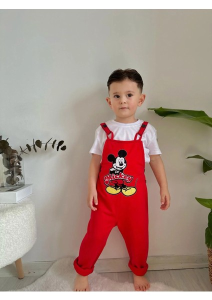 Mickey Baskılı Tişörtlü Tulum & Salopet Kırmızı modelleri