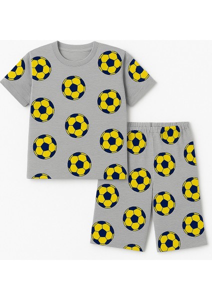 Futbol Topu Desenli Erkek Çocuk Şortlu Takım | Gri Yazlık 2’li Spor Kıyafet | 3-12 Yaş modelleri