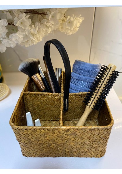 Dekoratif Bambu Hasır Banyo Organizer / Kaşıklık / Dekoratif Obje 4 Bölmeli 20X20X11 cm modelleri