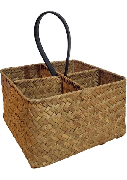 Dekoratif Bambu Hasır Banyo Organizer / Kaşıklık / Dekoratif Obje 4 Bölmeli 20X20X11 cm indirimleri