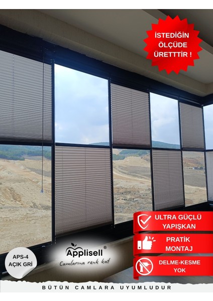Cam Balkon Perdesi – Yapışkanlı Plise Perde | Kolay montaj-Açık Gri