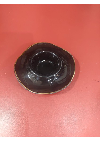 Çap 12CM Yükseklik 4cm Porselen Siyah Gold Yaldız Mumluk Parlak Renk 1 Adet