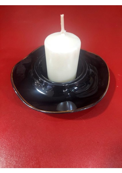 Çap 12CM Yükseklik 4cm Porselen Siyah Gold Yaldız Mumluk Parlak Renk 1 Adet modelleri