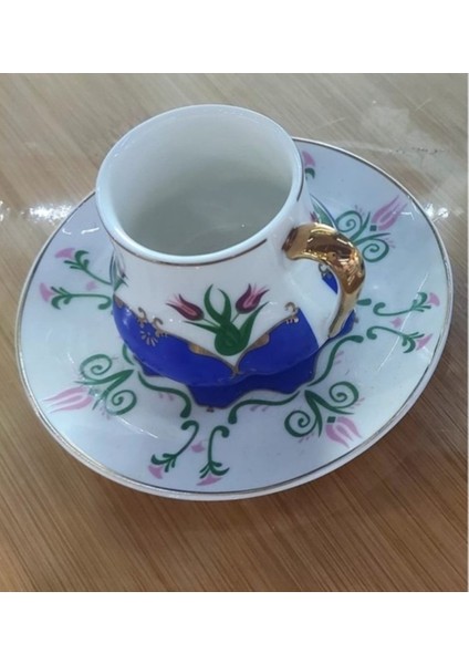 Çırağan Topkapı Porselen Türk Kahve Fincanı Lacivert Çiçek Desenli 1 Adet