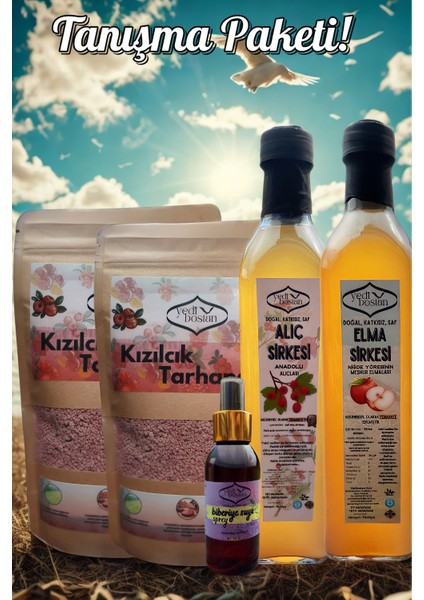 Yedibostan Gelintanışolalım Paketi 2X250GR Kızılcık Tarhanası, 500 ml Elma ve Alıç Sirkesi, Biberiye Suyu Sprey