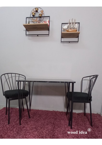 Wood Idea 60X90 Metal Ayaklı 2 Sandalyeli Yemek, Balkon ve Mutfak Masa Takımı