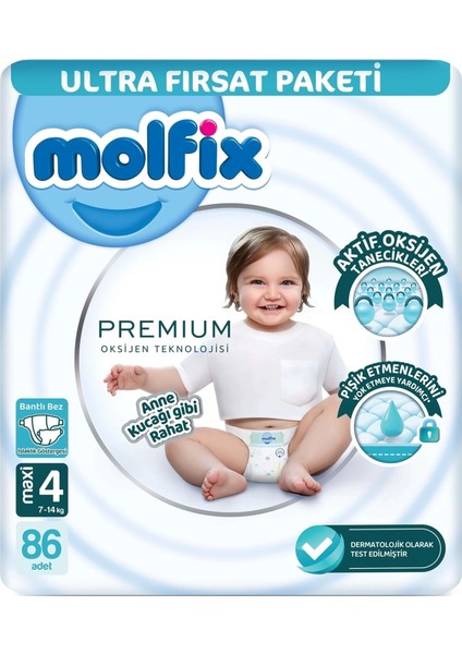 Premium Bebek Bezi Ultra Fırsat Paketi 4 Beden 7-14 kg 86 Adet