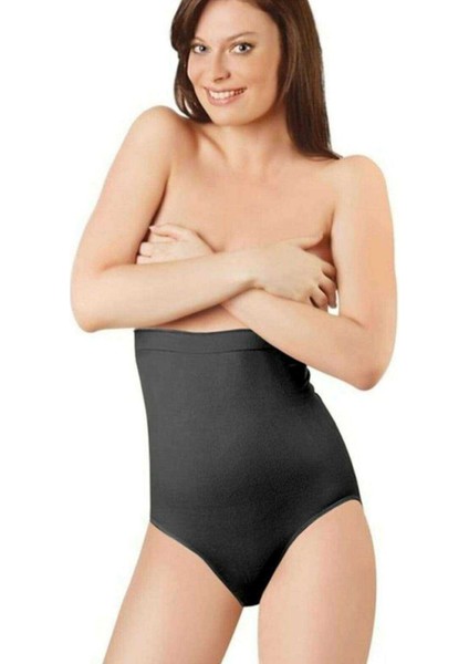 Dikişsiz Şekillendirici Silikonlu Kadın Siyah Slip Korse 890