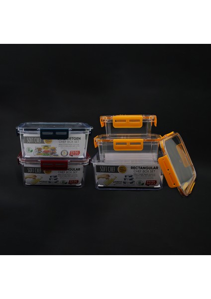 3 Parça Dikdörtgen Saklama Kabı Seti Silikon Contalı Kapak 375-900-1700ML