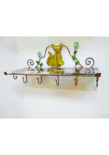 Duvar Rafı Askılı Çiçek Desenli Antre Tipi Cam Metal 50 cm 1 Adet indirimleri