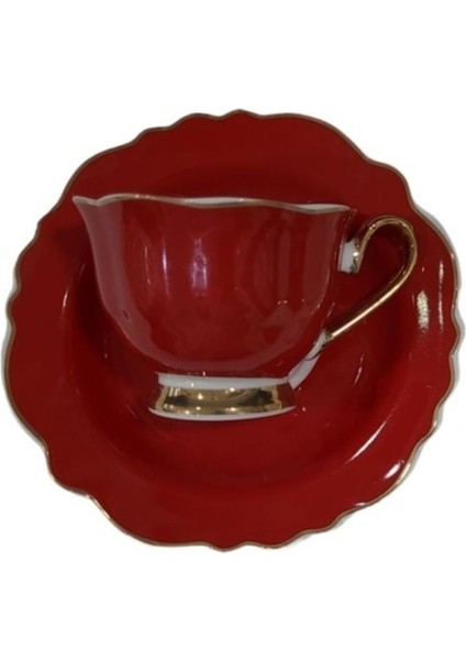 Exclusive Bone Porcelain Kahve Fincan Porselen Kırmızı Gold 1 Adet
