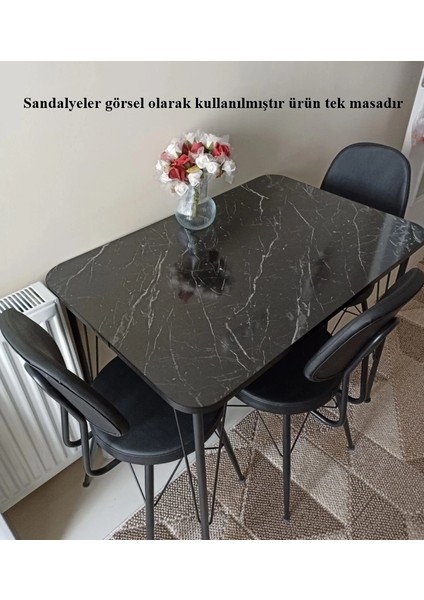 Wood Idea 60X90 Mermer Desen Metal Ayaklı Mutfak Masası Yemek Masası Balkon Masası