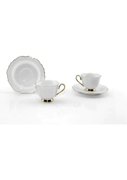 Krem 2'li Kahve Fincan Seti Krem Bone China 4 Parça Yuvarlak