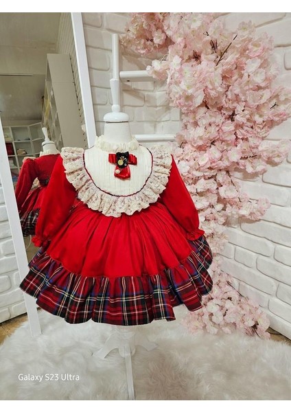 Kırmızı Kareli Kız Bebek Elbisesi modelleri