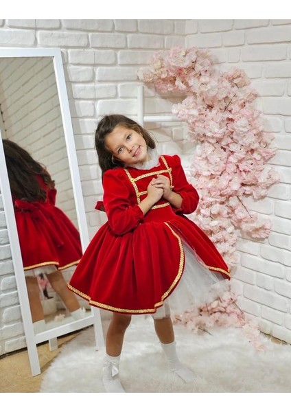 Kırmızı Kadife Ekose Kız Bebek Elbisesi, Özel Dikim Kız Çocuk Elbisesi, Doğum Günü Elbisesi, Fotoğraf Çekim Elbisesi, Kız Bebek Hediyesi, 0-7 Yaşa Uygun