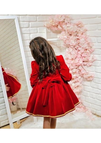 Kırmızı Kadife Ekose Kız Bebek Elbisesi, Özel Dikim Kız Çocuk Elbisesi, Doğum Günü Elbisesi, Fotoğraf Çekim Elbisesi, Kız Bebek Hediyesi, 0-7 Yaşa Uygun
