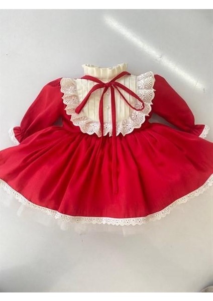 Kırmızı Inci Vintage Kız Bebek Elbisesi, Doğum Günü Elbisesi, Fotoğraf Çekim Elbisesi,