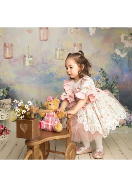 Somon Mint Çiçekli Vintage Kız Bebek Elbisesi, Özel Dikim fiyatları