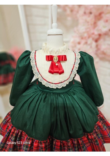 Yeşil Ekoseli Kız Bebek Elbisesi fiyatları