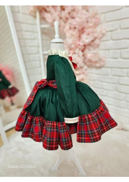 Yeşil Ekoseli Kız Bebek Elbisesi modelleri
