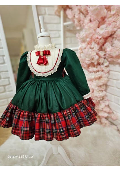 Yeşil Ekoseli Kız Bebek Elbisesi fırsatları