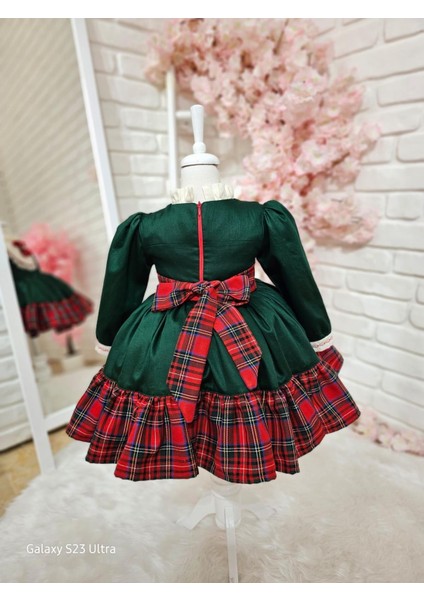 Yeşil Ekoseli Kız Bebek Elbisesi indirimleri