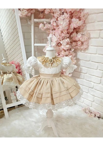 Kapiçino Vintage Kız Bebek Elbisesi,Doğum günü elbise,fotoğraf çekim elbise,0-12 Yaş Uygun