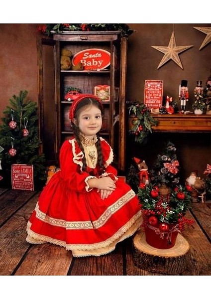 Kırmızı Krem Vintage Kız Bebek Elbisesi, Özel Dikim Kız Çocuk Elbisesi, Doğum günü elbisesi, fotoğraf çekim elbisesi, Kız Bebek Hediyesi, 0-12 Yaşa Uygun fiyatları