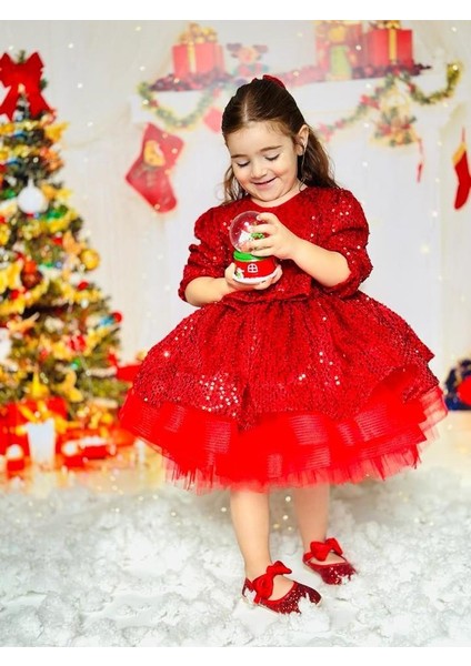 Kırmızı Pullu Kız Bebek Elbisesi