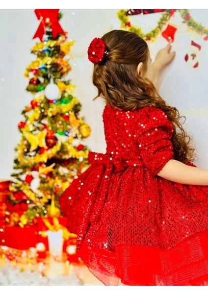 Kırmızı Pullu Kız Bebek Elbisesi