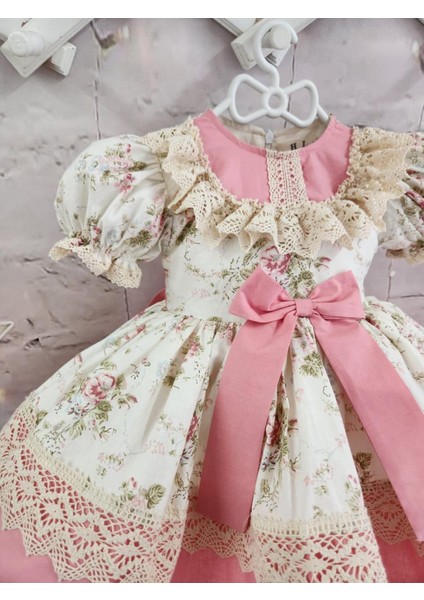 Krem Yeşil Dallı Vintage Kız Bebek Elbise,Doğum günü elbise, fotoğraf çekim elbise,0-12 Yaşa Uygun fiyatları
