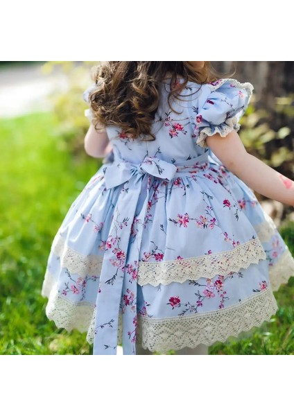 Mavilim Dantelli Vintage Kız Bebek Elbisesi,doğum Günü , Fotoğraf Çekim Elbisesi,0-10 Yaşa Uygun modelleri