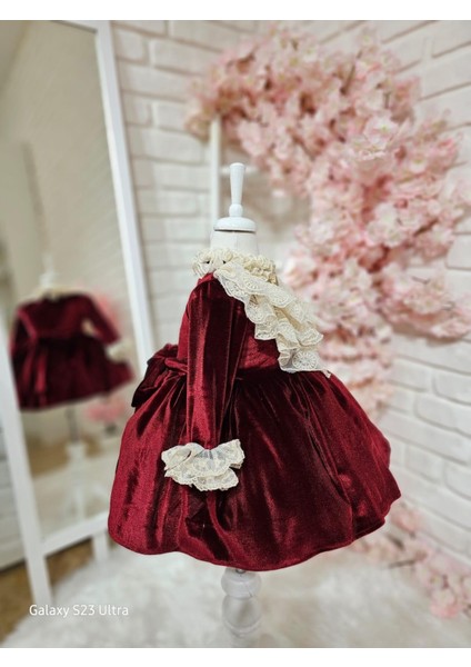 Bordo Kadife Kız Bebek Elbisesi modelleri