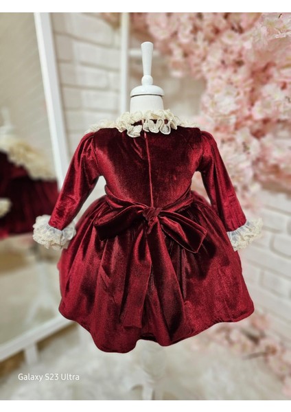 Bordo Kadife Kız Bebek Elbisesi fırsatları