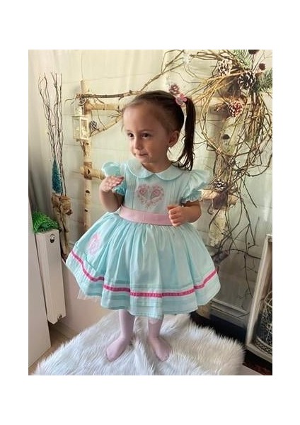 Kalp Desenli Mavi Kız Bebek Elbisesi, Özel Dikim Kız Çocuk Elbisesi, Doğum Günü Elbisesi, Fotoğraf Çekim Elbisesi, Kız Bebek Hediyesi, 0-10 Yaşa Uygun fırsatları