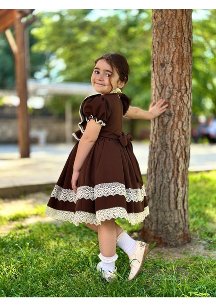 Verona Kahverengi Vintage Kız Bebek Elbisesi, Doğum Günü Elbisesi, Fotoğraf Çekim Elbisesi,0-13 Yaşa Uygun modelleri