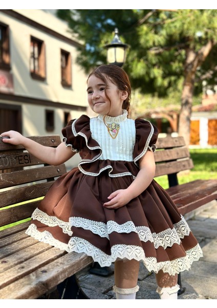 Verona Kahverengi Vintage Kız Bebek Elbisesi, Doğum Günü Elbisesi, Fotoğraf Çekim Elbisesi,0-13 Yaşa Uygun indirimleri