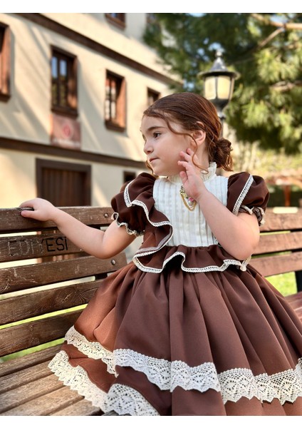 Verona Kahverengi Vintage Kız Bebek Elbisesi, Doğum Günü Elbisesi, Fotoğraf Çekim Elbisesi,0-13 Yaşa Uygun fırsatları