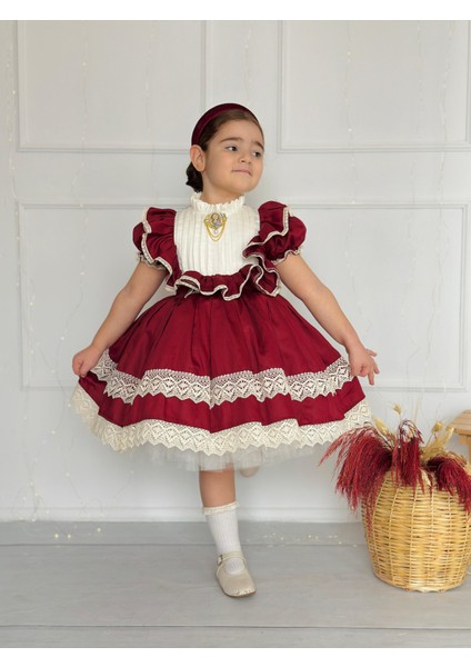 Zebrina Bordo Vintage Kız Bebek Elbise,doğum Günü Elbise,fotoğraf Çekim Elbise,0-12 Yaş Uygun fiyatları