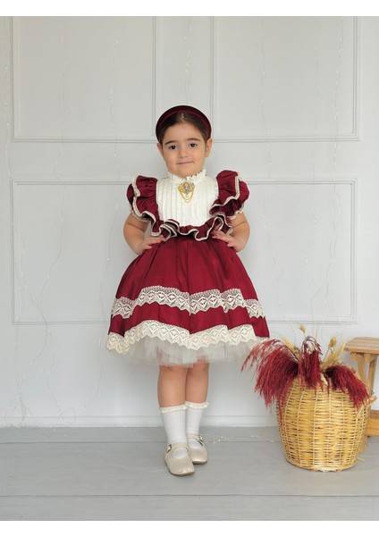 Zebrina Bordo Vintage Kız Bebek Elbise,doğum Günü Elbise,fotoğraf Çekim Elbise,0-12 Yaş Uygun modelleri
