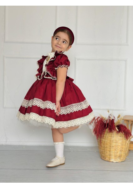 Zebrina Bordo Vintage Kız Bebek Elbise,doğum Günü Elbise,fotoğraf Çekim Elbise,0-12 Yaş Uygun fırsatları
