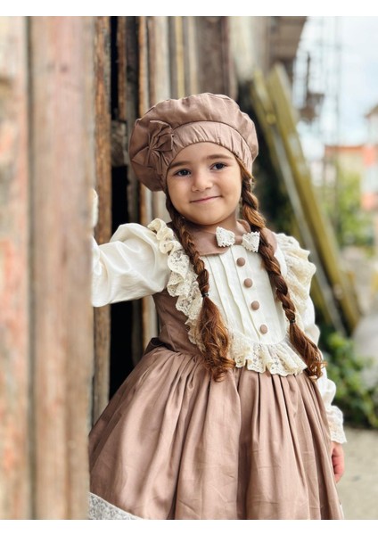 Şapkalı Retro Krem Vintage Kız Bebek Elbise,doğum Günü Elbise,fotoğraf Çekim Elbise,0-12 Yaş Uygun