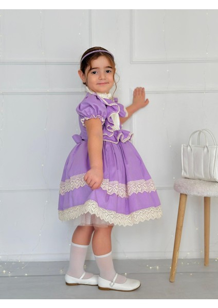Hercai Lila Vintage Kız Bebek Elbise,doğum Günü Elbise,fotoğraf Çekim Elbise,0-12 Yaş Uygun