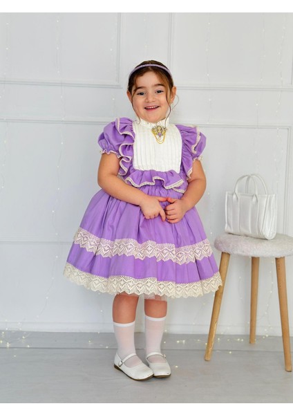 Hercai Lila Vintage Kız Bebek Elbise,doğum Günü Elbise,fotoğraf Çekim Elbise,0-12 Yaş Uygun