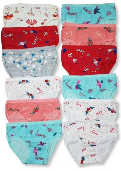 12 Adet Kız Çocuk Desenli Slip Külot